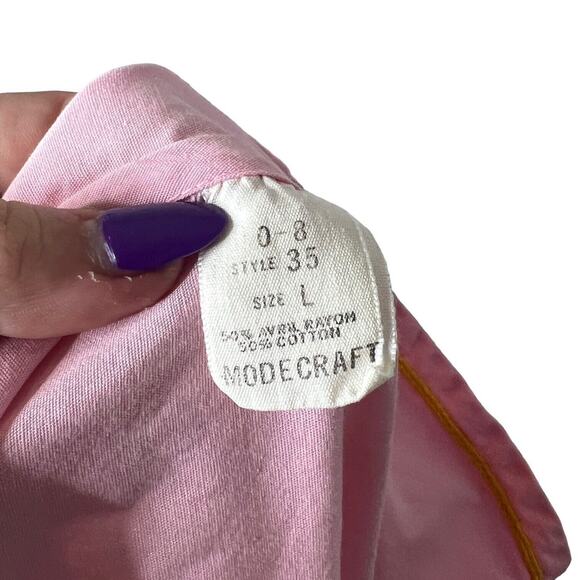 Vintage 60s Snap Front House Dress Mumu Embroidered FLAW Light Pink L Large - Picture 6 of 6